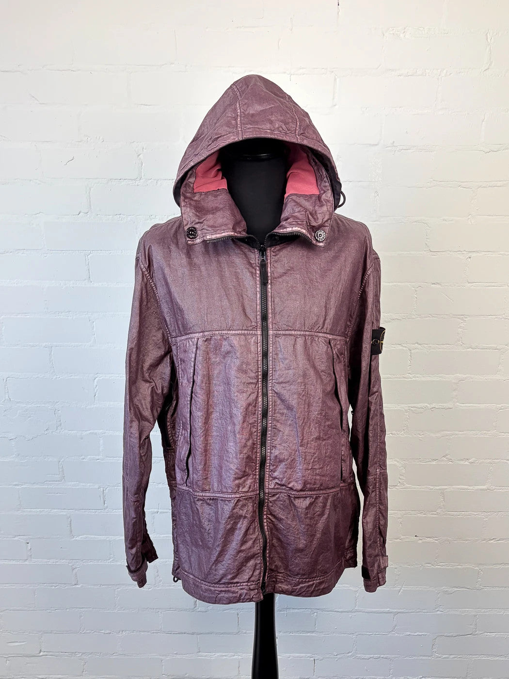 Stone Island Raw Linen Plated-OVD Short Parka - Dark Burgundy - XL