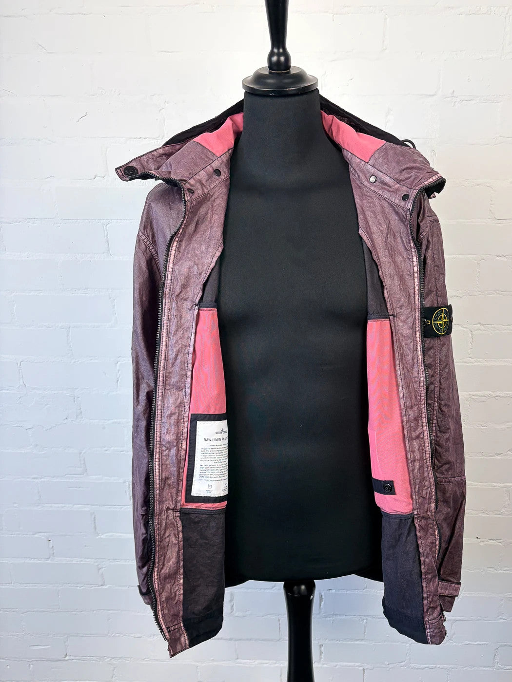 Stone Island Raw Linen Plated-OVD Short Parka - Dark Burgundy - XL