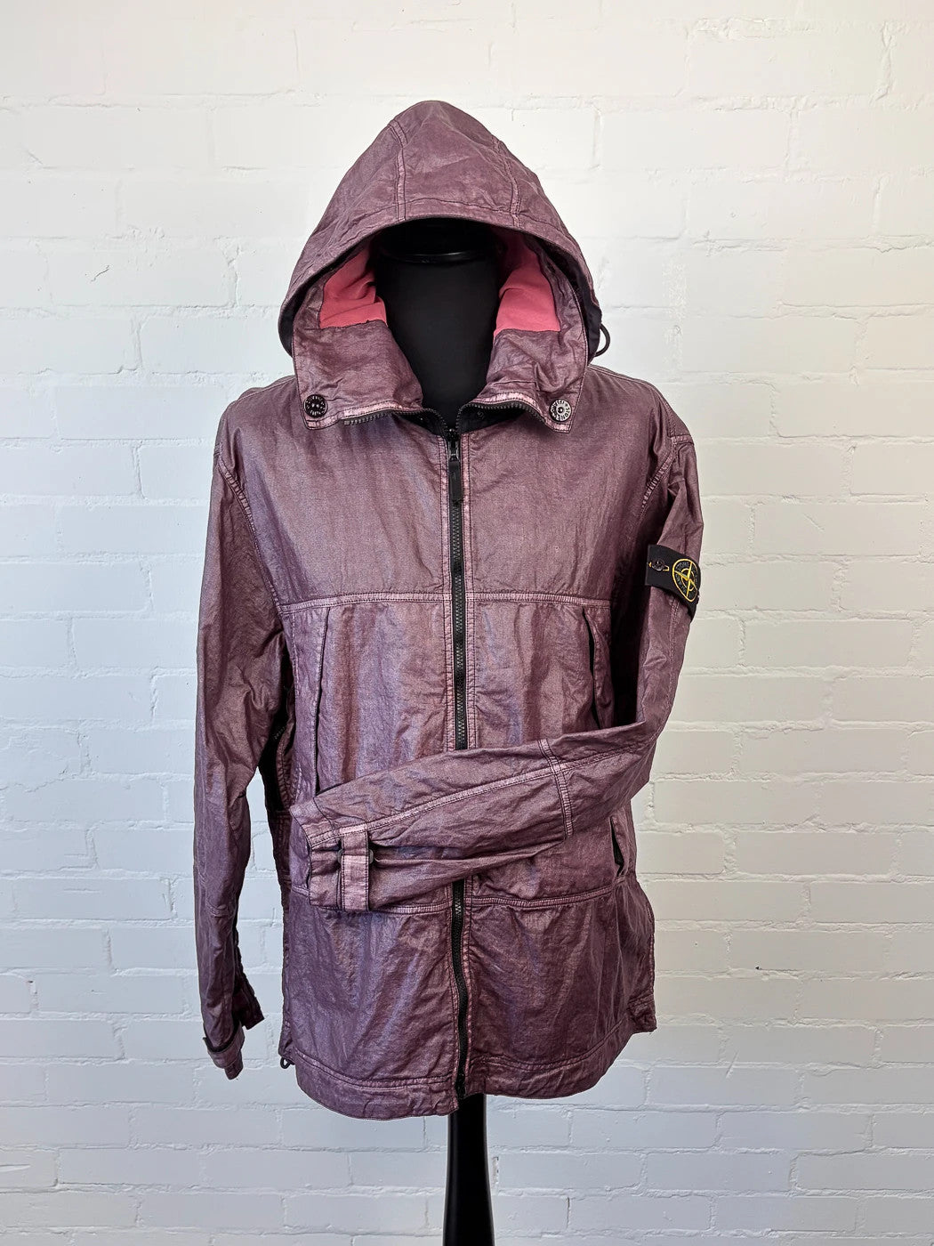 Stone Island Raw Linen Plated-OVD Short Parka - Dark Burgundy - XL