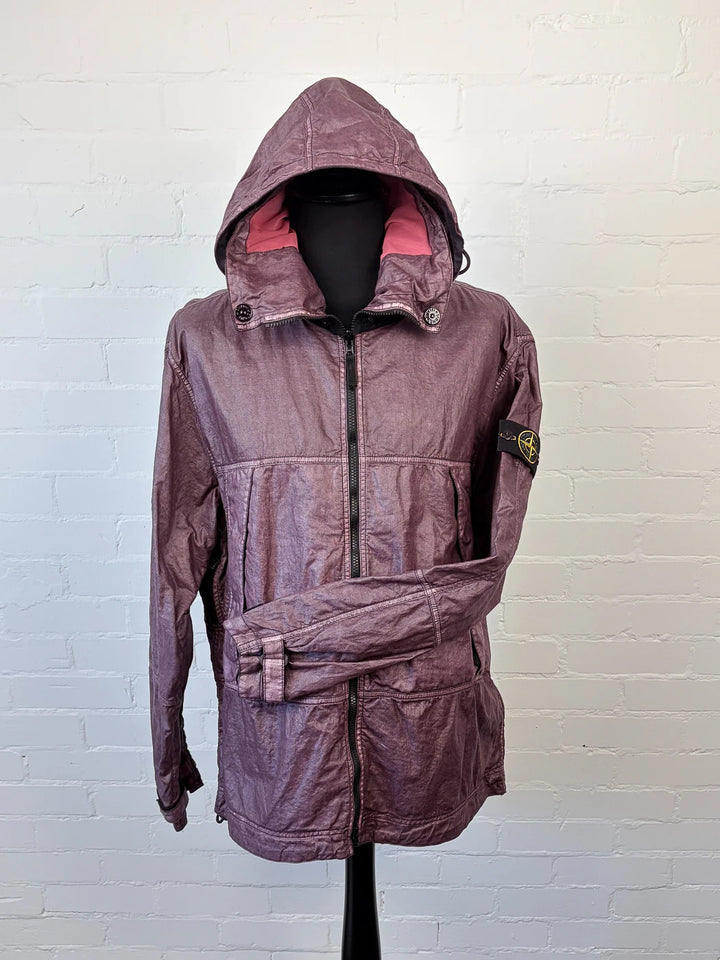 Stone Island Raw Linen Plated-OVD Short Parka - Dark Burgundy - XL