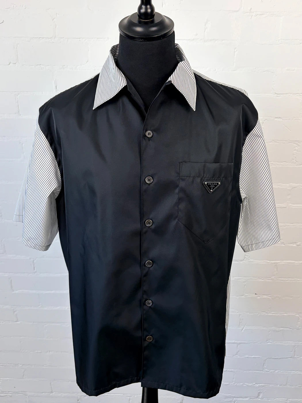 Prada Stretch Cotton & Re-Nylon Hybrid Shirt - Black/White XL