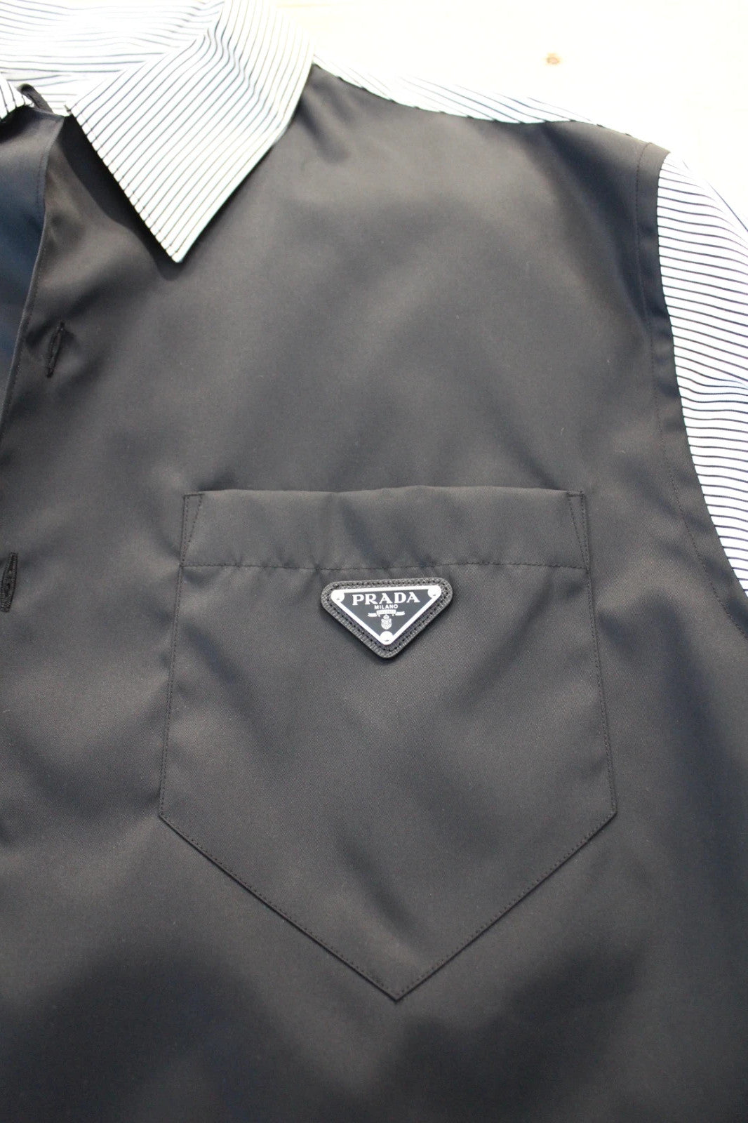 Prada Stretch Cotton & Re-Nylon Hybrid Shirt - Black/White XL