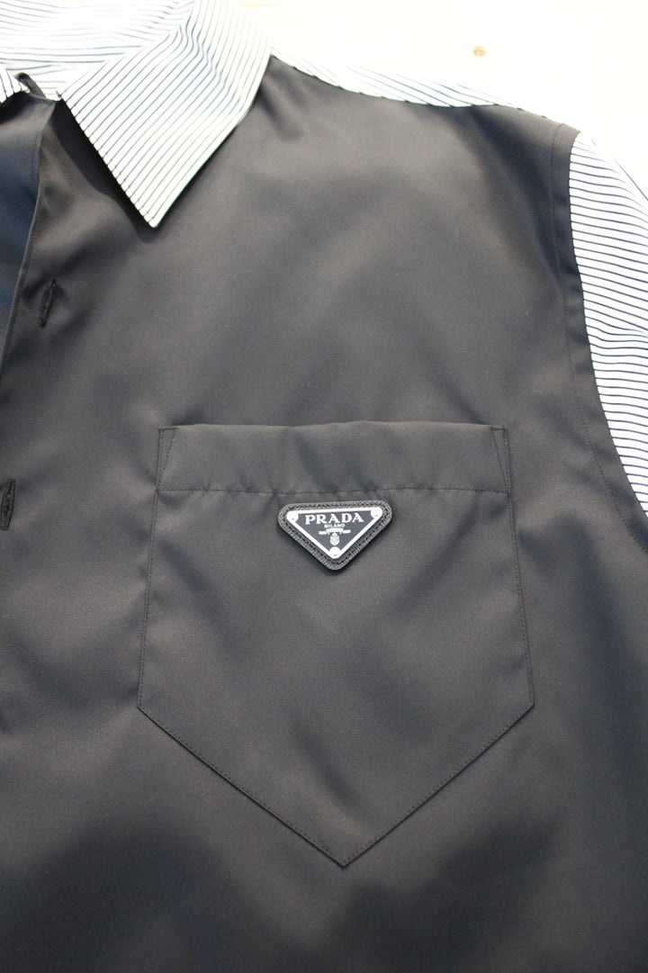Prada Stretch Cotton & Re-Nylon Hybrid Shirt - Black/White XL