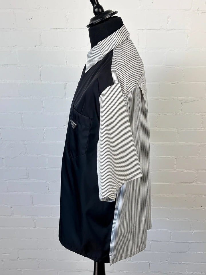 Prada Stretch Cotton & Re-Nylon Hybrid Shirt - Black/White XL