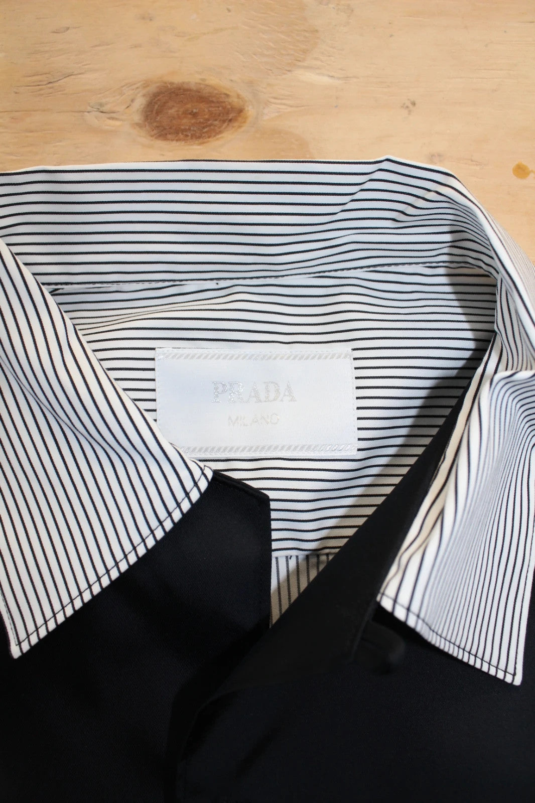 Prada Stretch Cotton & Re-Nylon Hybrid Shirt - Black/White XL