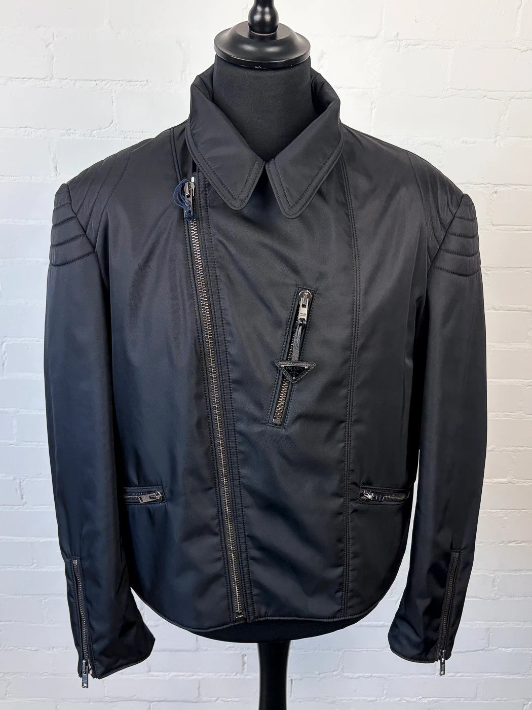 Authentic Prada Re-Nylon Moto Jacket - Padded Detail - Black