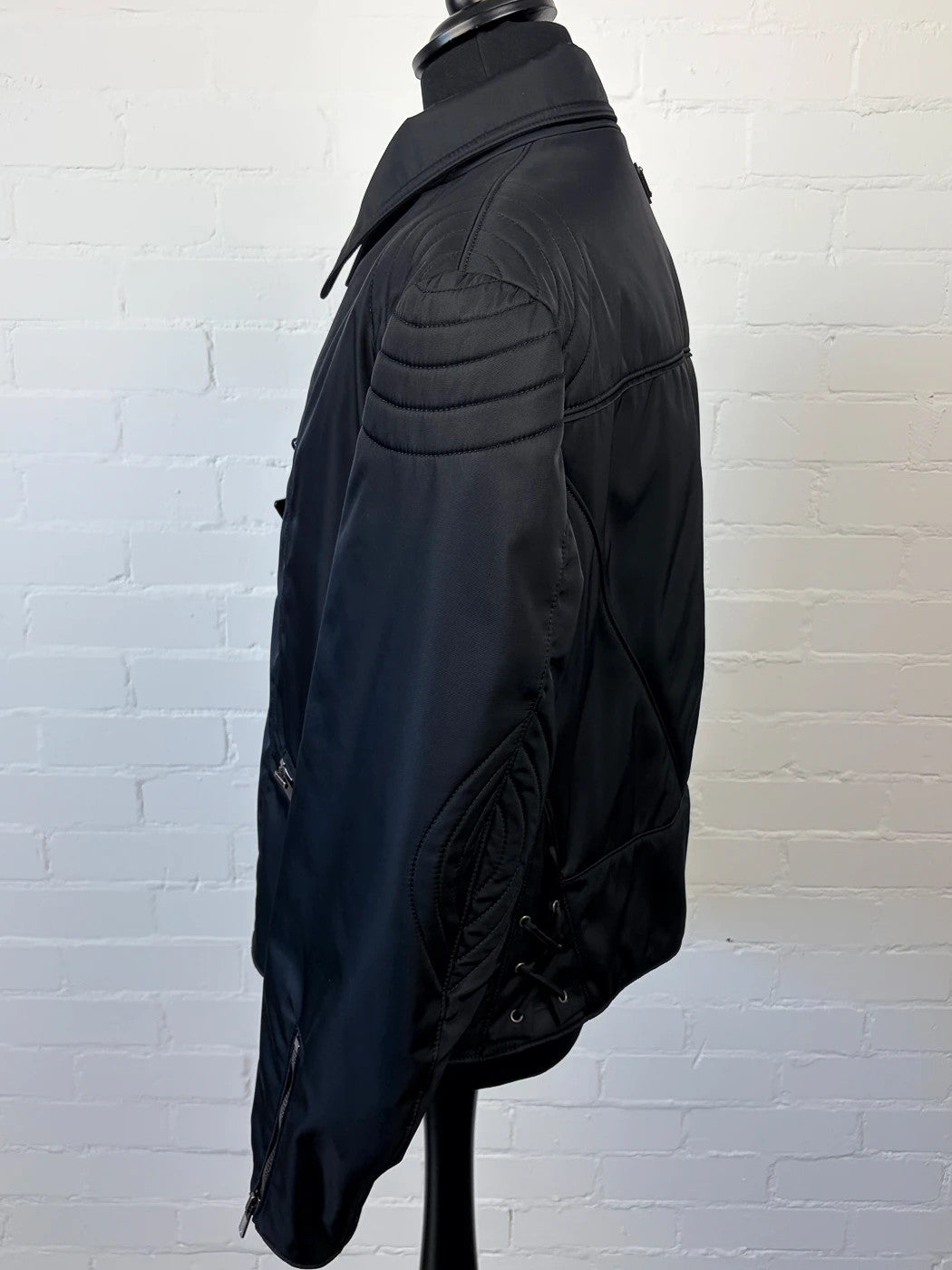 Authentic Prada Re-Nylon Moto Jacket - Padded Detail - Black