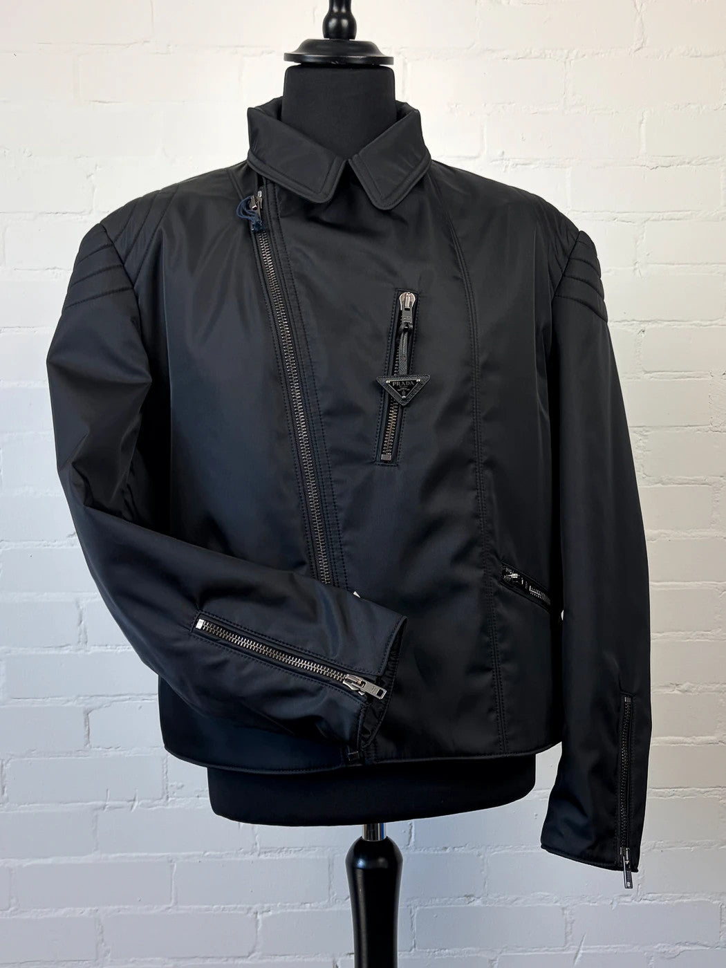 Authentic Prada Re-Nylon Moto Jacket - Padded Detail - Black