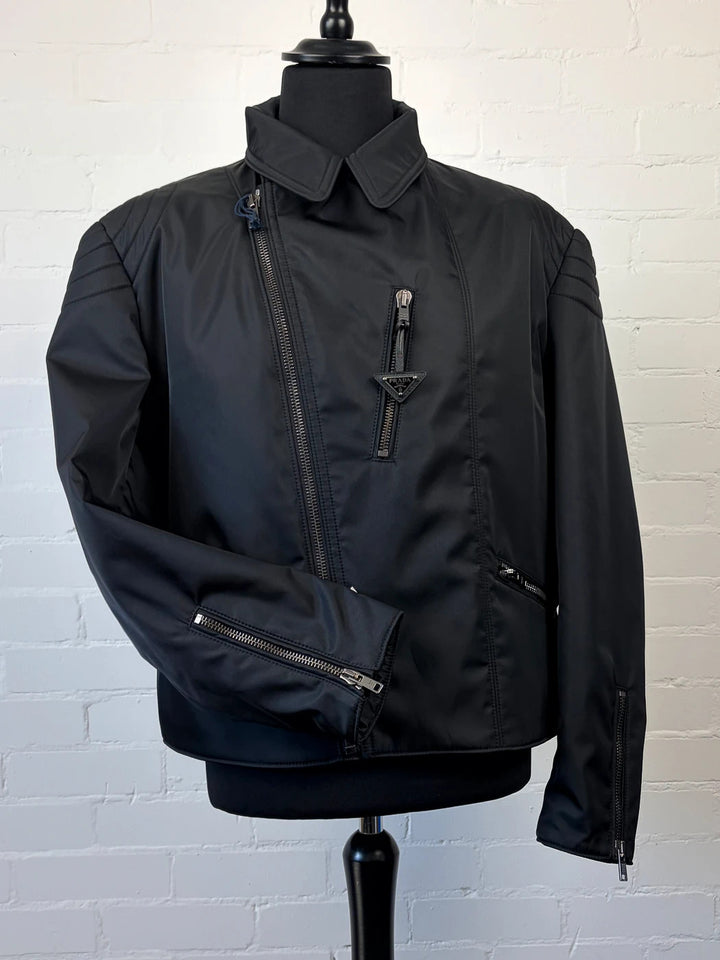 Authentic Prada Re-Nylon Moto Jacket - Padded Detail - Black