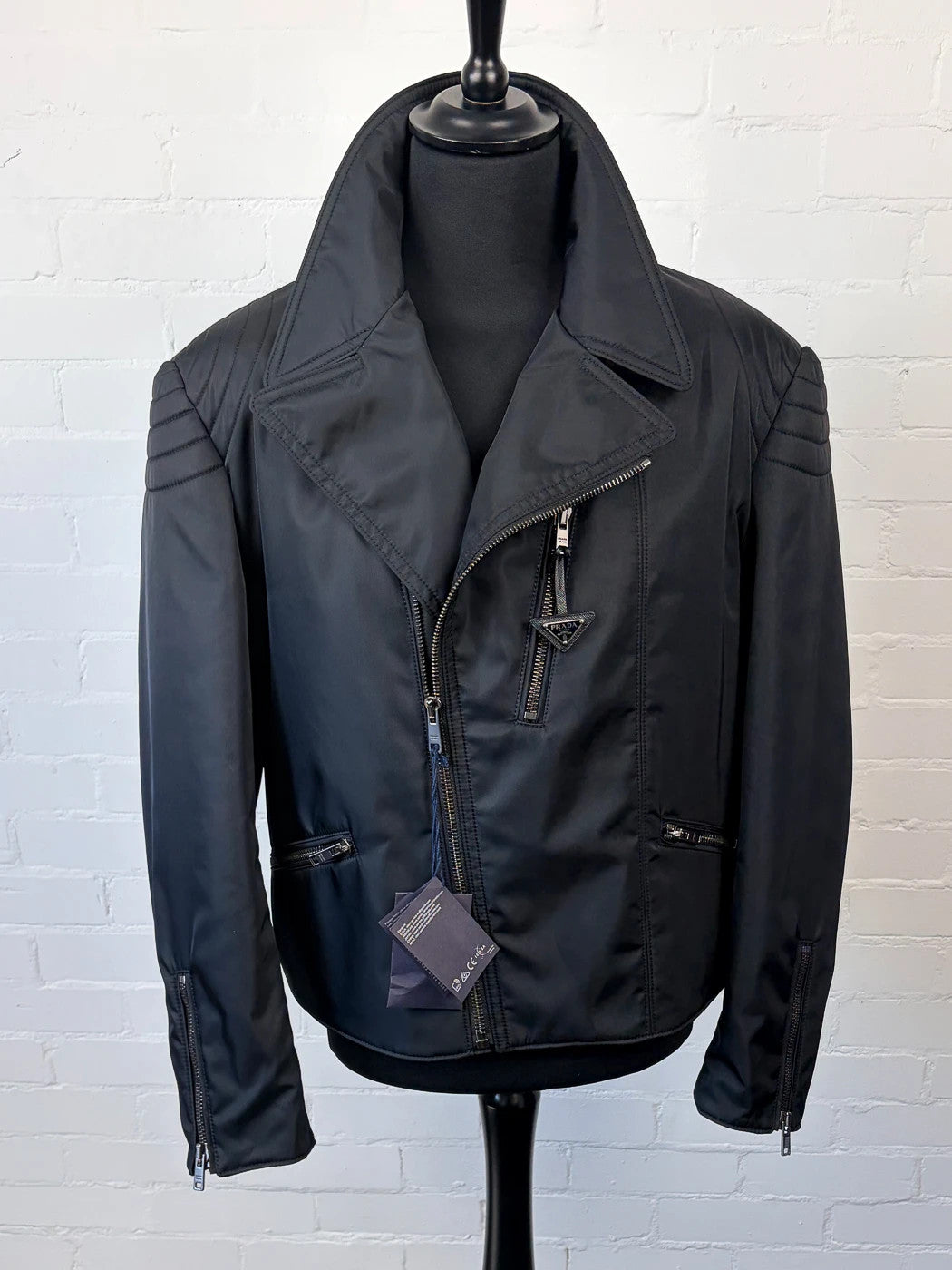 Authentic Prada Re-Nylon Moto Jacket - Padded Detail - Black