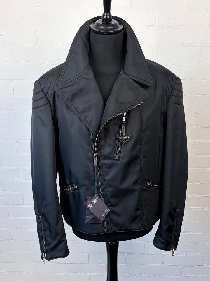 Authentic Prada Re-Nylon Moto Jacket - Padded Detail - Black