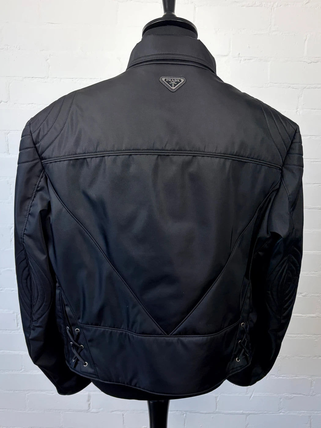 Authentic Prada Re-Nylon Moto Jacket - Padded Detail - Black