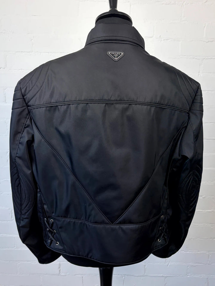 Authentic Prada Re-Nylon Moto Jacket - Padded Detail - Black