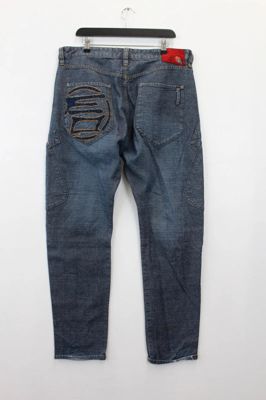 Vintage Etienne Ozeki Japanese Skater Jeans Blue Baggy Y2K Embroidered W36"
