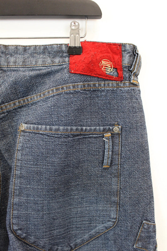 Vintage Etienne Ozeki Japanese Skater Jeans Blue Baggy Y2K Embroidered W36"