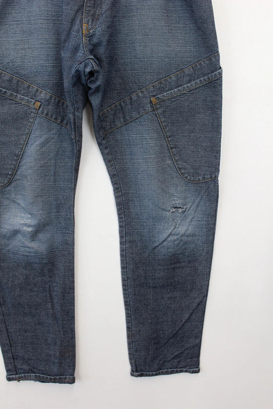 Vintage Etienne Ozeki Japanese Skater Jeans Blue Baggy Y2K Embroidered W36"