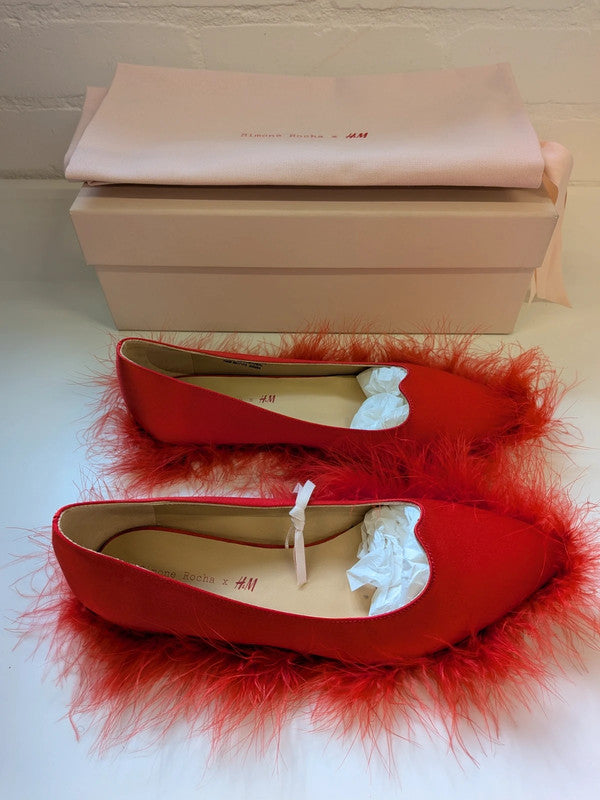 Simone Rocha x H&M Red Feather Satin Pointed Ballet Flats Pumps New Box EU37 UK4