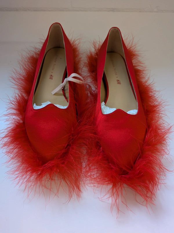 Simone Rocha x H&M Red Feather Satin Pointed Ballet Flats Pumps New Box EU37 UK4