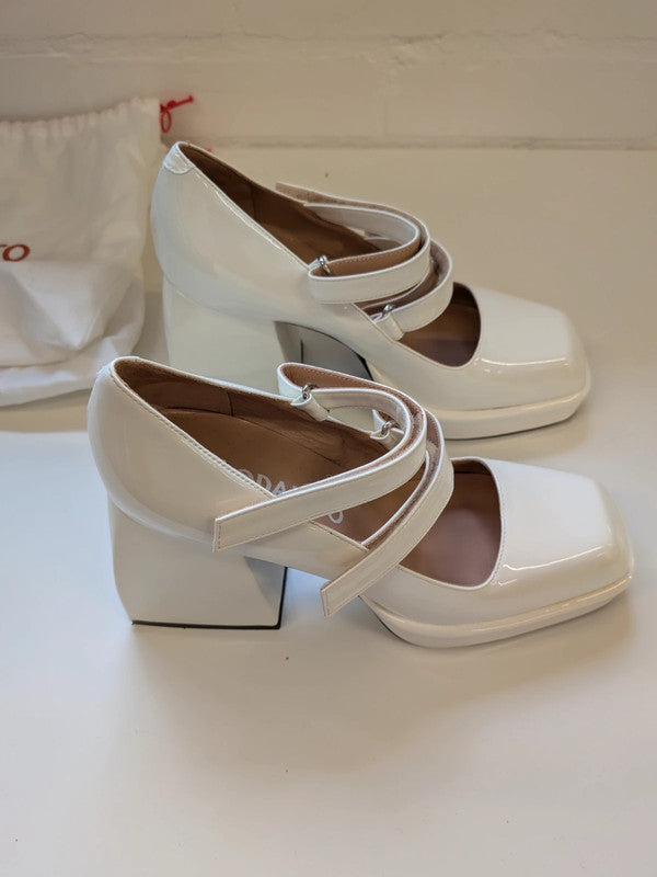 Nodaleto Bulla Babies White Patent Leather Chunky Mary Jane Heels Box EU 36 UK 3