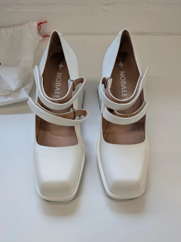 Nodaleto Bulla Babies White Patent Leather Chunky Mary Jane Heels Box EU 36 UK 3
