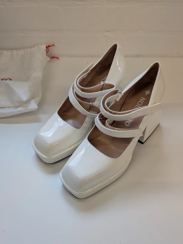 Nodaleto Bulla Babies White Patent Leather Chunky Mary Jane Heels Box EU 36 UK 3