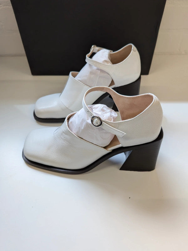 Justine Clenquet White Kate Heels Mary Jane Chunky Block Pump EU 37 UK 4