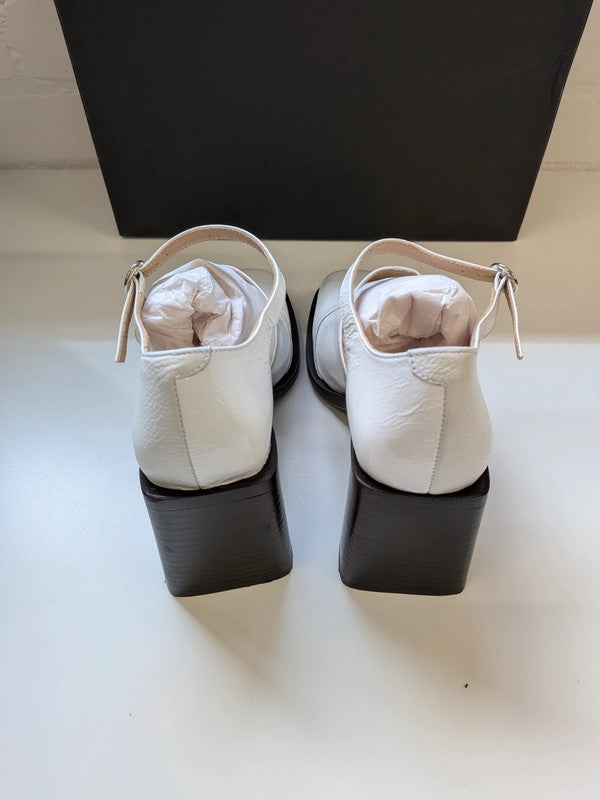 Justine Clenquet White Kate Heels Mary Jane Chunky Block Pump EU 37 UK 4