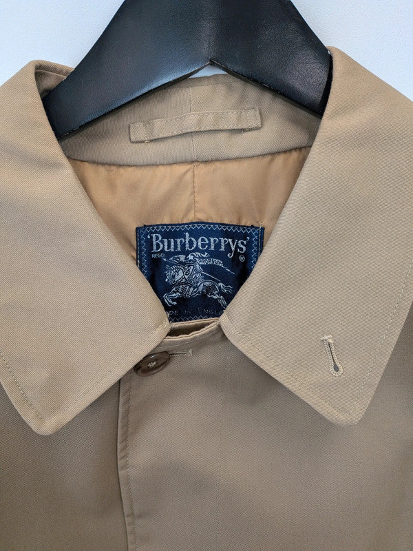 Vintage 70s Burberry Mac Coat Beige Single Breasted Trench Tartan Plaid Check XL