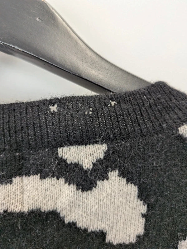 Madeleine Thompson Black White Leopard Print Cashmere Knit V-Neck Sweater Vest