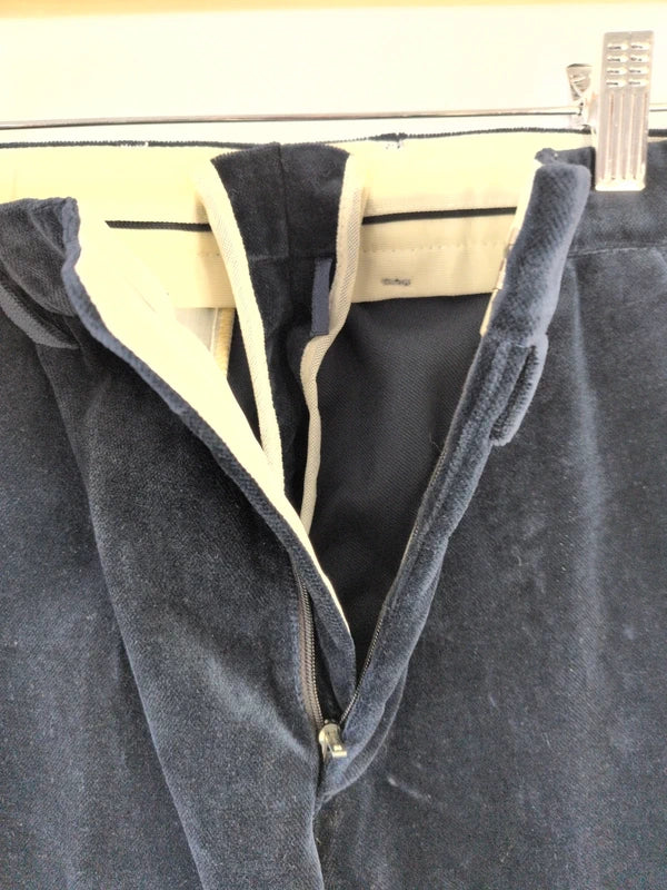 Vintage Luxury Dark Navy Velvet Flare Trousers Cotton Modal Blend W28 L29