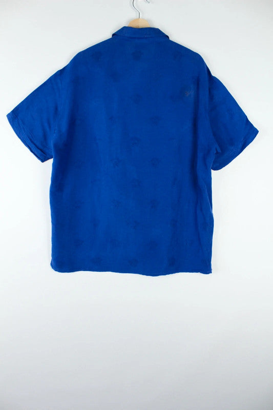 Vintage Versace Royal Cobalt Blue Monogram Logo Short Sleeve Button Up Shirt