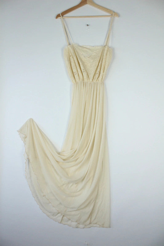 Rare Vintage Italian Ivory Lace and Silk Maxi Slip Dress