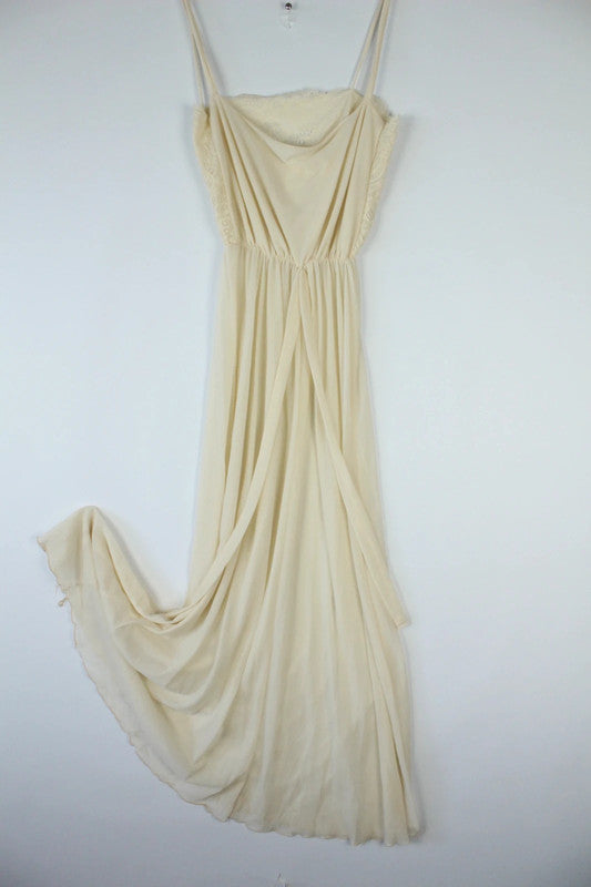 Rare Vintage Italian Ivory Lace and Silk Maxi Slip Dress