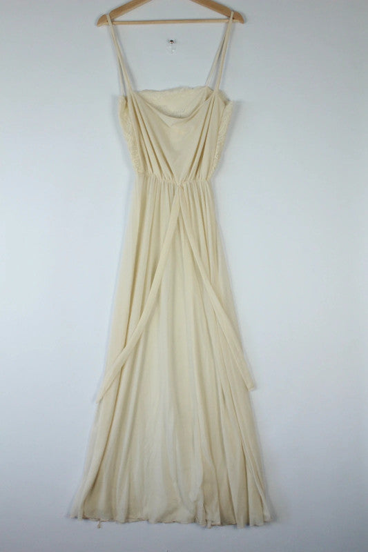 Rare Vintage Italian Ivory Lace and Silk Maxi Slip Dress