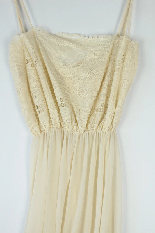 Rare Vintage Italian Ivory Lace and Silk Maxi Slip Dress
