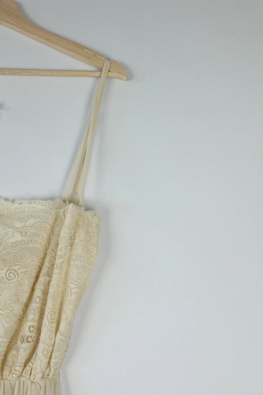 Rare Vintage Italian Ivory Lace and Silk Maxi Slip Dress