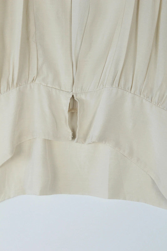 Vintage Cream Silk Cropped Smocked Shoulder Blouse Top | Medium