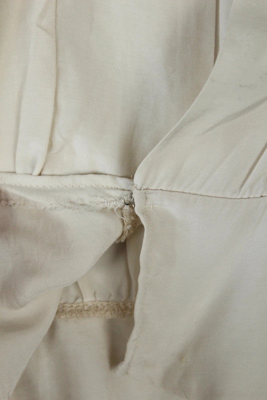 Vintage Cream Silk Cropped Smocked Shoulder Blouse Top | Medium