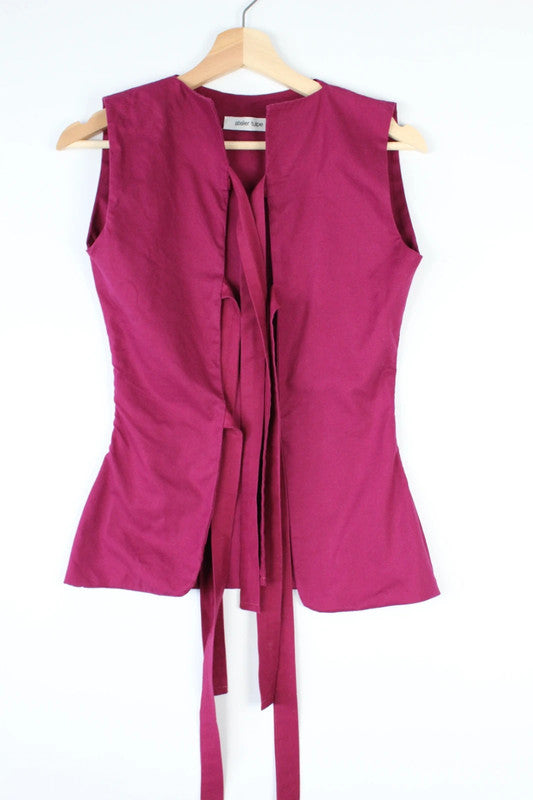 Atelier Tulpe Cherry Pink Magenta Bowtie Tie Front Sleeveless Vest Top | Small