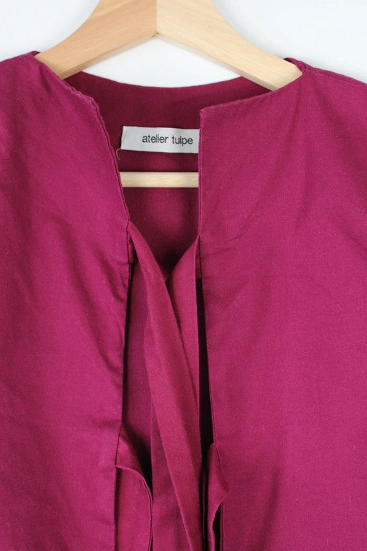 Atelier Tulpe Cherry Pink Magenta Bowtie Tie Front Sleeveless Vest Top | Small
