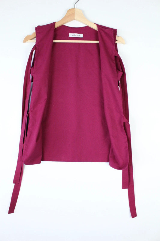 Atelier Tulpe Cherry Pink Magenta Bowtie Tie Front Sleeveless Vest Top | Small