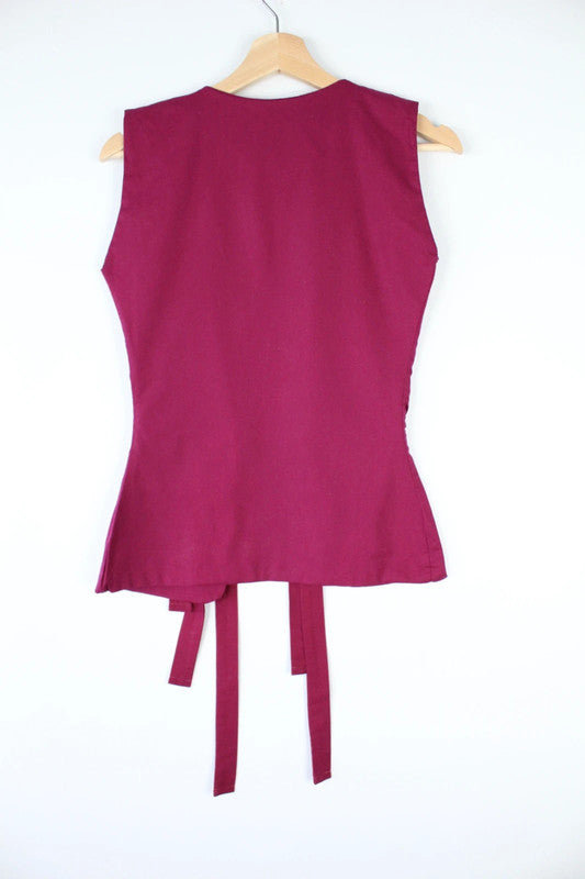 Atelier Tulpe Cherry Pink Magenta Bowtie Tie Front Sleeveless Vest Top | Small