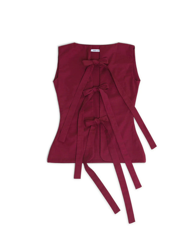 Atelier Tulpe Cherry Pink Magenta Bowtie Tie Front Sleeveless Vest Top | Small
