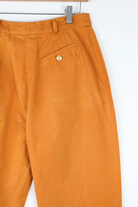 Vintage Mustard Orange High Waisted Tapered Cotton Trousers | W28