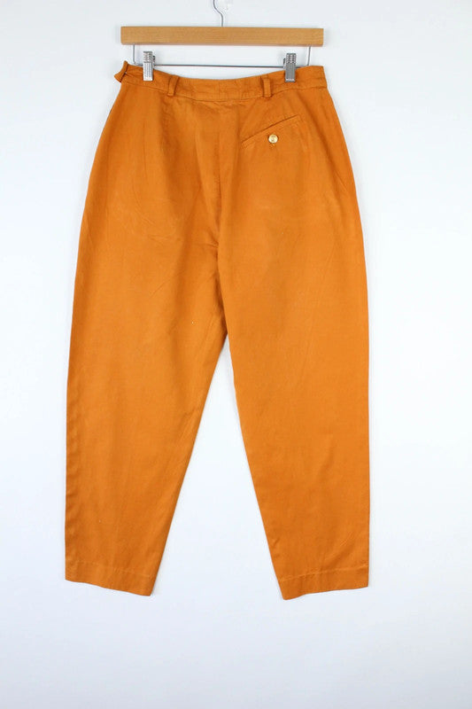 Vintage Mustard Orange High Waisted Tapered Cotton Trousers | W28