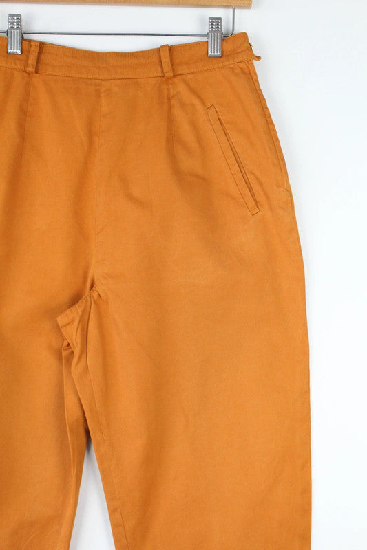 Vintage Mustard Orange High Waisted Tapered Cotton Trousers | W28