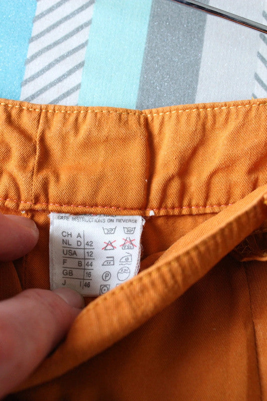Vintage Mustard Orange High Waisted Tapered Cotton Trousers | W28