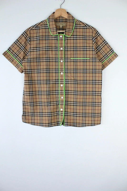 Burberry London Vintage Nova Check Neon Green Fluo Piping Short Sleeve Shirt | UK8