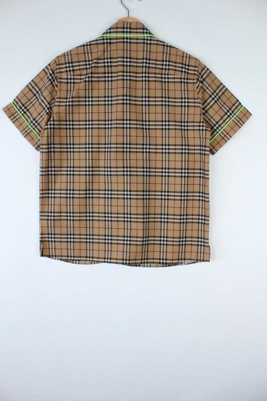 Burberry London Vintage Nova Check Neon Green Fluo Piping Short Sleeve Shirt | UK8