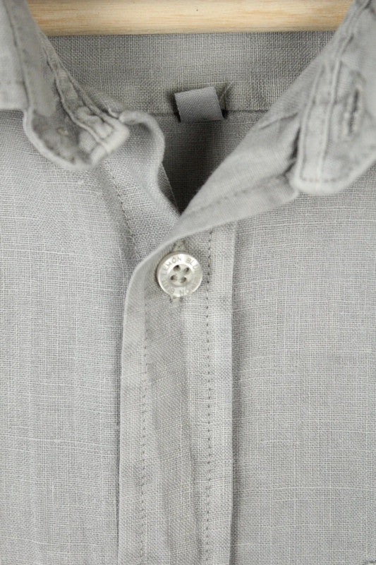 Blue Lemon men's long sleeve shirt light grey pure linen with subtle slub texture.